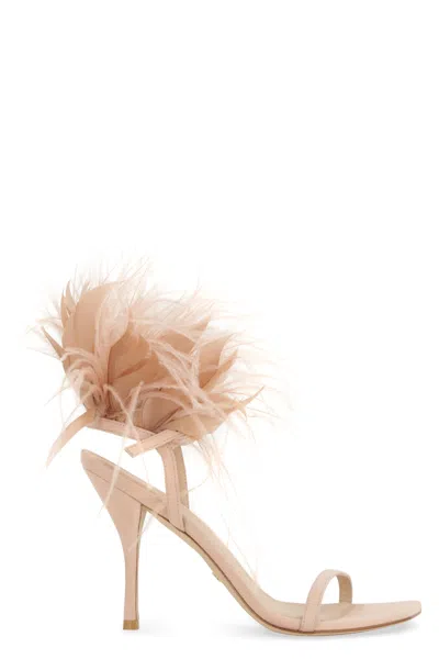 Stuart Weitzman Pink Ostrich Feather Stiletto Sandals For Women