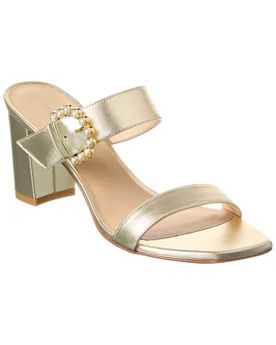 Stuart Weitzman Piper 75 Block Leather Sandal In Gold