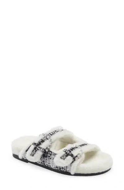 Stuart Weitzman Piper Chill Slide Sandal In Flannel/white
