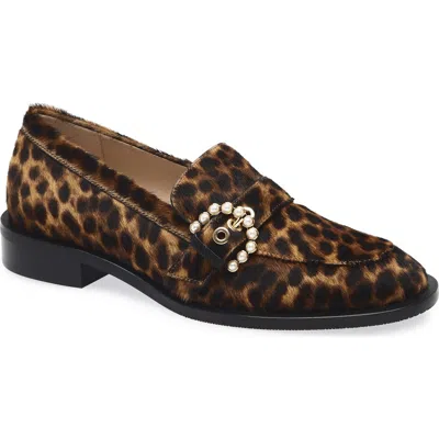 Stuart Weitzman Piper Faux Pearl Buckle Loafer In Brown
