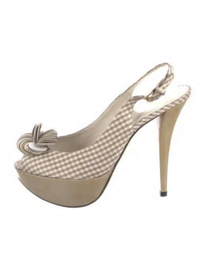Pre-owned Stuart Weitzman Plaid Print Cutout Accent Slingback Pumps In Neutral
