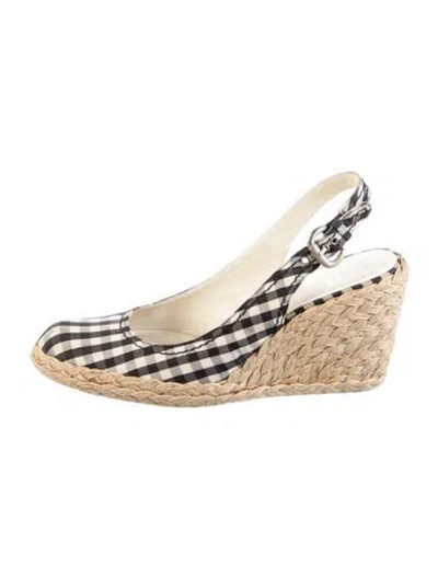 Pre-owned Stuart Weitzman Plaid Print Slingback Wedge In Multi