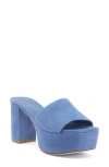 Stuart Weitzman Square High Suede Platform Sandals In Blue Steel