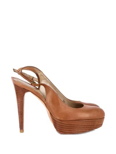 Pre-owned Stuart Weitzman Platform Slingback Pumps In Brown