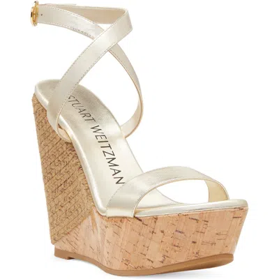 Stuart Weitzman Platform Wedge Sandal In Platino/natural