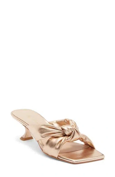 Stuart Weitzman Playa 50 Knot Kitten Heel Sandal In Gold