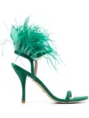 Stuart Weitzman Feather Detail Stiletto Heel Sandals In Green