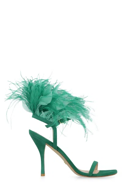 Stuart Weitzman Plume Suede Sandals In Green