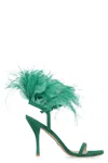 Stuart Weitzman Feather Detail Stiletto Heel Sandals In Green