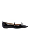 Stuart Weitzman Bow Patent Leather Pointed Toe Ballerinas In Black