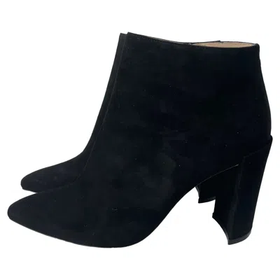 Stuart Weitzman Pointed Block-heeled Ankle Boots In Black Suede