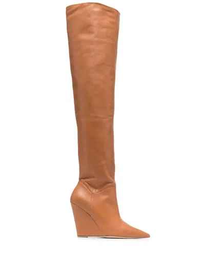 Stuart Weitzman Pointed Leather Knee-high Boots In Brown