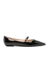 Stuart Weitzman Emilia Leather Mary Jane Point-toe Flats In Black
