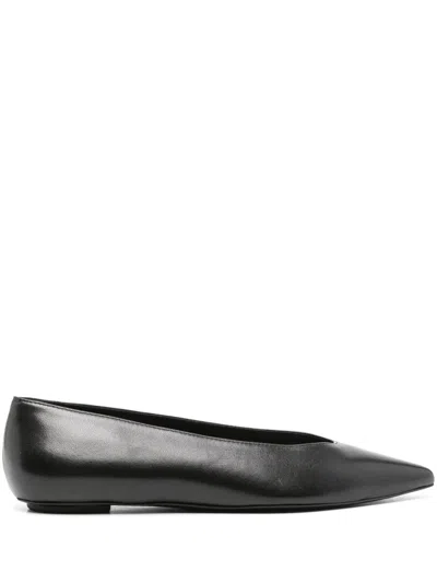 Stuart Weitzman Lina Leather Point-toe Ballerina Flats In Black