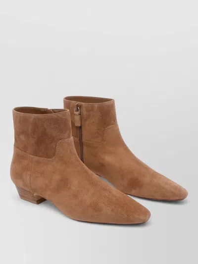 Stuart Weitzman Pointed Toe Suede Finish Ankle Booties In Nude