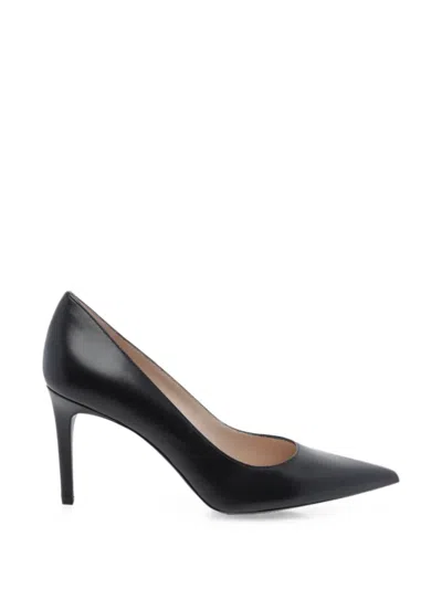 Stuart Weitzman Pointed-toe Leather Pumps In Black