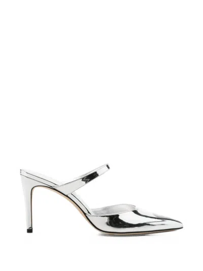 Stuart Weitzman Pointed-toe Metallic Mules In Silver