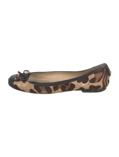 Pre-owned Stuart Weitzman Ponyhair Animal Print Ballet Flats In Brown