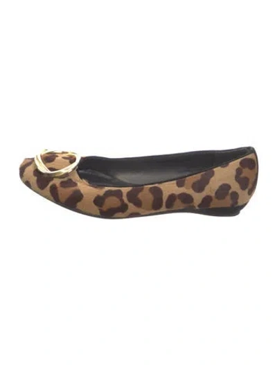 Pre-owned Stuart Weitzman Ponyhair Animal Print Ballet Flats In Brown