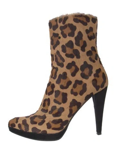 Pre-owned Stuart Weitzman Ponyhair Animal Print Boots In Brown