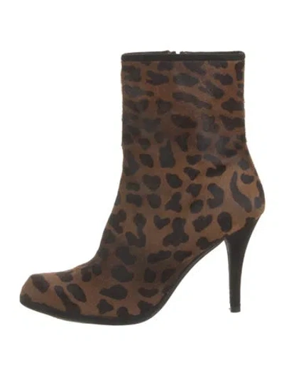 Pre-owned Stuart Weitzman Ponyhair Animal Print Boots In Brown