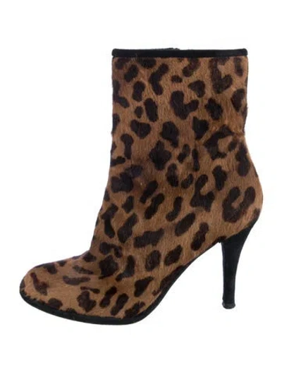 Pre-owned Stuart Weitzman Ponyhair Animal Print Boots In Brown