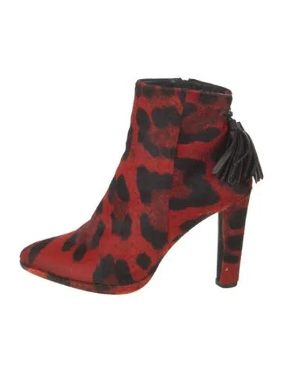Pre-owned Stuart Weitzman Ponyhair Animal Print Boots In Red
