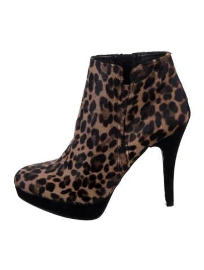Pre-owned Stuart Weitzman Ponyhair Animal Print Boots W/ Tags In Brown
