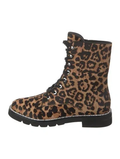 Pre-owned Stuart Weitzman Ponyhair Animal Print Combat Boots W/ Tags In Neutral