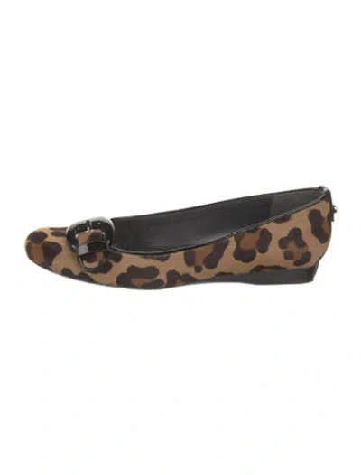 Pre-owned Stuart Weitzman Ponyhair Animal Print Flats In Brown