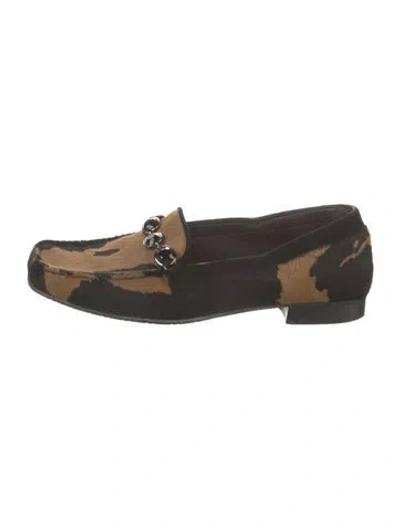 Pre-owned Stuart Weitzman Ponyhair Animal Print Loafers In Black