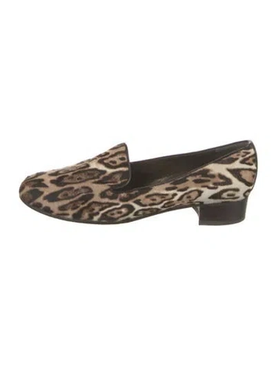 Pre-owned Stuart Weitzman Ponyhair Animal Print Loafers In Brown