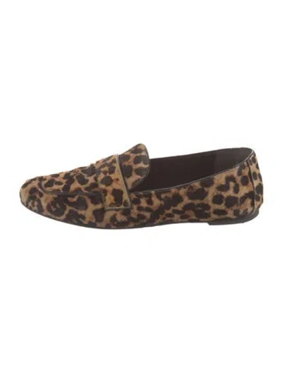Pre-owned Stuart Weitzman Ponyhair Animal Print Loafers In Brown