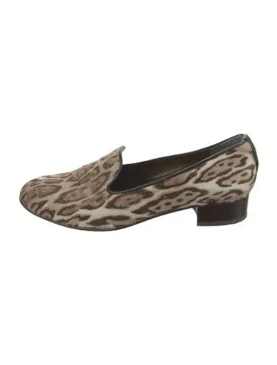 Pre-owned Stuart Weitzman Ponyhair Animal Print Loafers In Brown