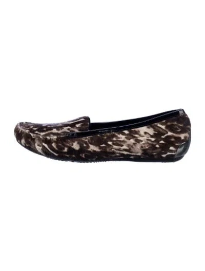 Pre-owned Stuart Weitzman Ponyhair Animal Print Loafers In Brown