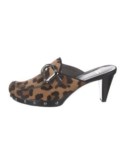 Pre-owned Stuart Weitzman Ponyhair Animal Print Mules In Black
