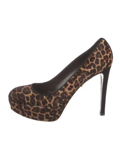 Pre-owned Stuart Weitzman Ponyhair Animal Print Pumps In Brown