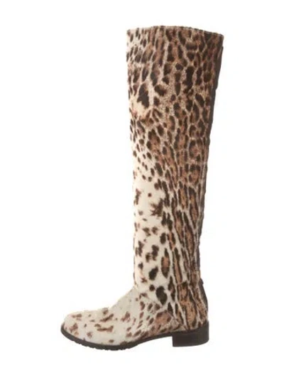 Pre-owned Stuart Weitzman Ponyhair Animal Print Riding Boots In Brown