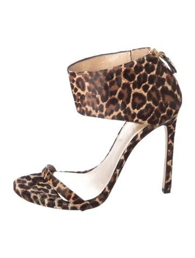Pre-owned Stuart Weitzman Ponyhair Animal Print Sandals In Brown