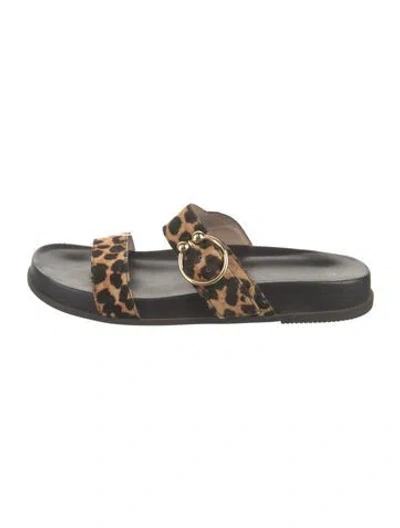 Pre-owned Stuart Weitzman Ponyhair Animal Print Slides In Black