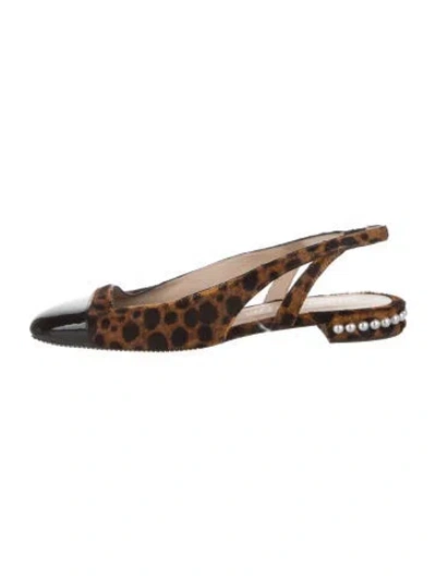 Pre-owned Stuart Weitzman Ponyhair Animal Print Slingback Flats In Brown