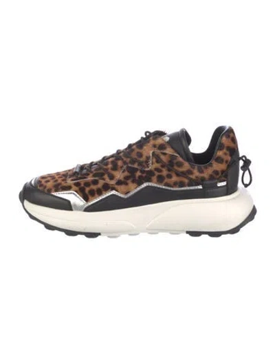 Pre-owned Stuart Weitzman Ponyhair Animal Print Sneakers In Brown