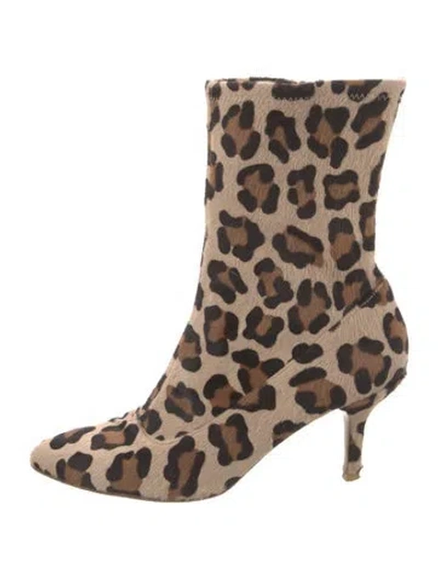Pre-owned Stuart Weitzman Ponyhair Animal Print Sock Boots In Brown