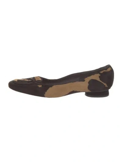 Pre-owned Stuart Weitzman Ponyhair Printed Flats In Brown