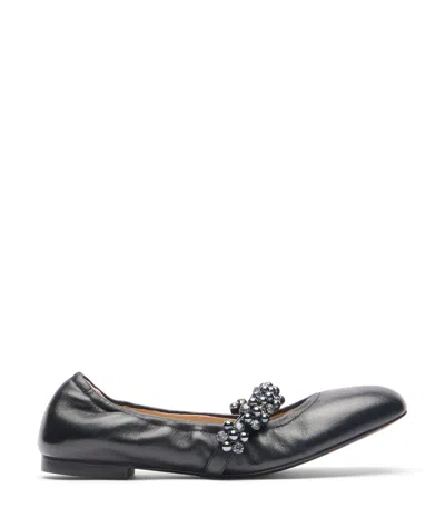 Stuart Weitzman , Poppy Ballet Flat, Flats And Loafers, Black/graphite/black, Lacquered Nappa/crystal