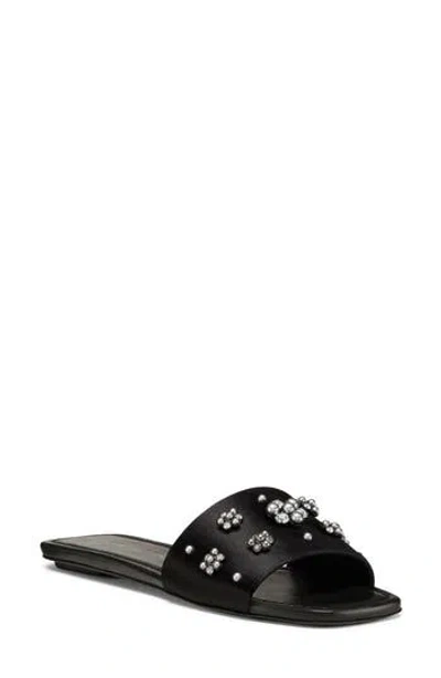 Stuart Weitzman Poppy Embellished Slide Sandal In Black/ Silver Shade/ Gray