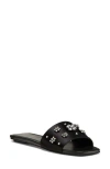 Stuart Weitzman Poppy Embellished Slide Sandal In Black/silver Shade/gray
