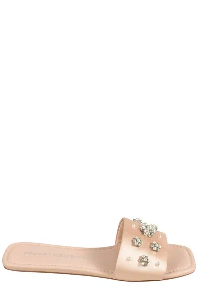 Stuart Weitzman 10mm Poppy Satin Flat Slides In Pink
