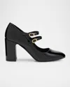 Stuart Weitzman Posh Patent Leather Mary Jane Ballerina Pumps In Black