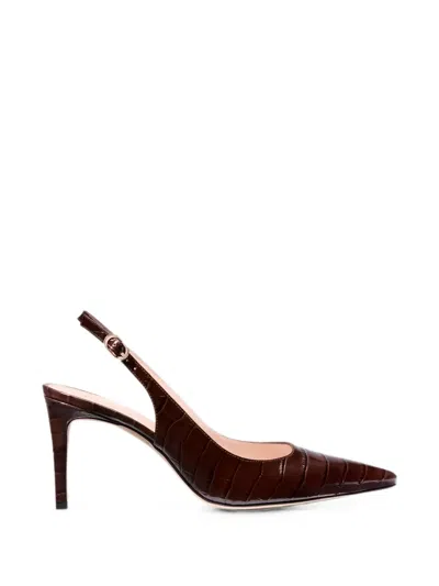 Stuart Weitzman Power Croc-effect Slingback Heeled Pumps In Brown